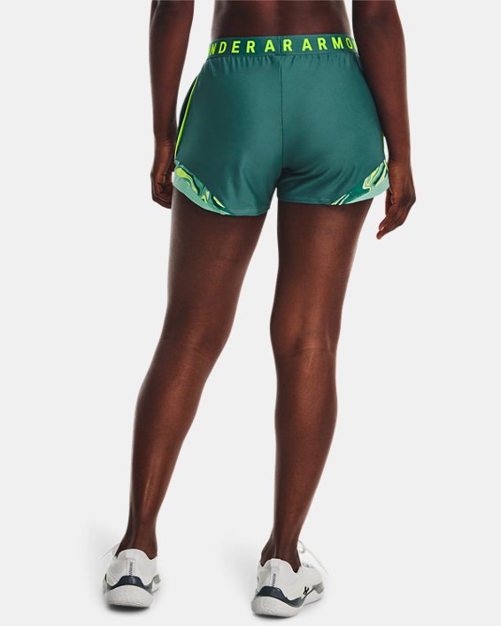 Women's UA Play Up 3.0 Tri Color Shorts, Green, pdpMainDesktop image number 1
